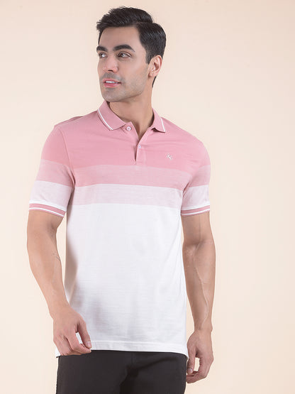 T-Shirt for Men | Breathable & Soft with Color Fastness Regular Fit Polo Neck Poly Cotton Fabric Striped Pattern
