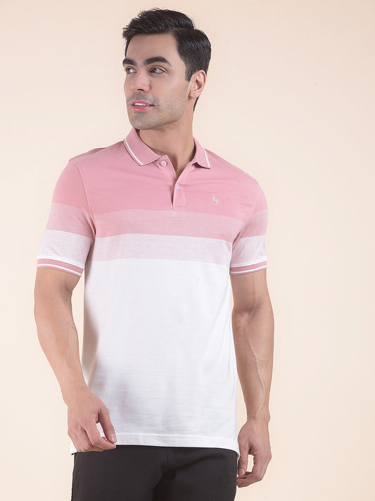 T-Shirt for Men | Breathable & Soft with Color Fastness Regular Fit Polo Neck Poly Cotton Fabric Striped Pattern