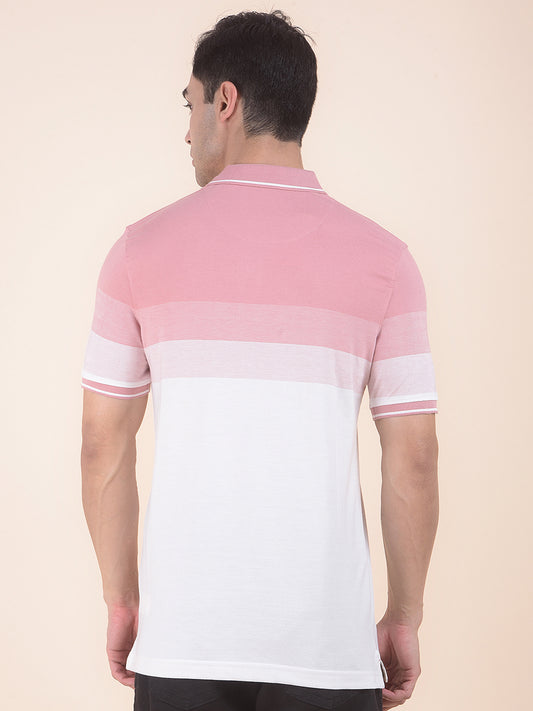 T-Shirt for Men | Breathable & Soft with Color Fastness Regular Fit Polo Neck Poly Cotton Fabric Striped Pattern