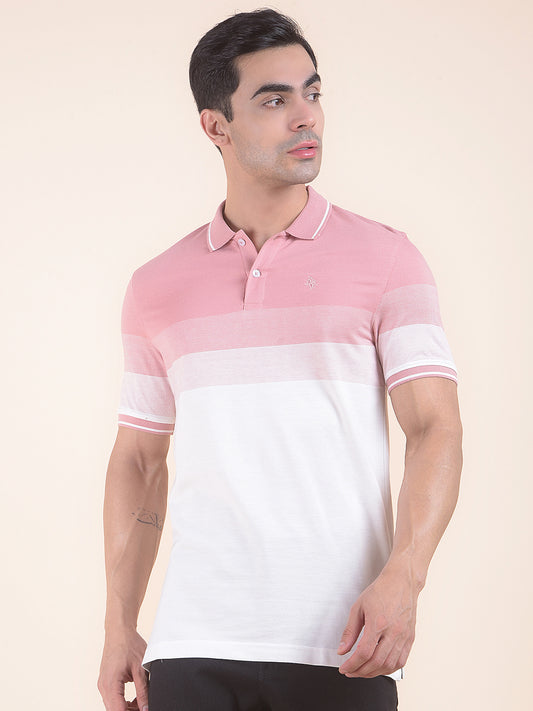 T-Shirt for Men | Breathable & Soft with Color Fastness Regular Fit Polo Neck Poly Cotton Fabric Striped Pattern