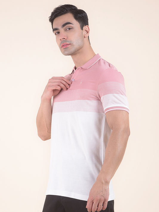 T-Shirt for Men | Breathable & Soft with Color Fastness Regular Fit Polo Neck Poly Cotton Fabric Striped Pattern