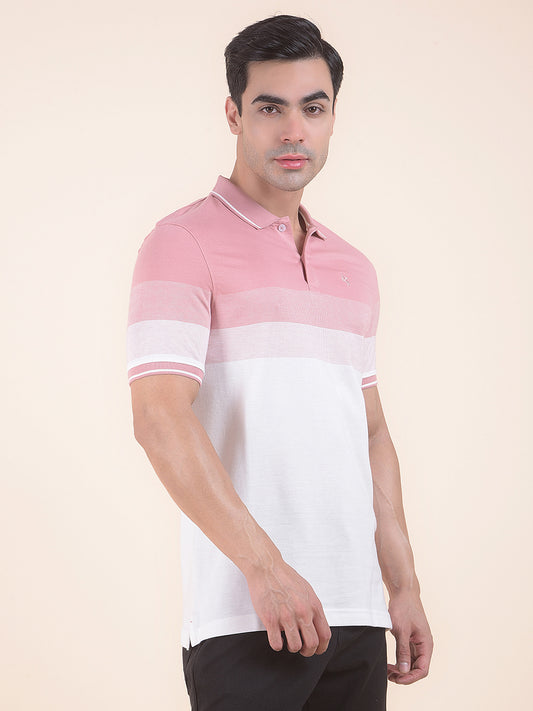 T-Shirt for Men | Breathable & Soft with Color Fastness Regular Fit Polo Neck Poly Cotton Fabric Striped Pattern