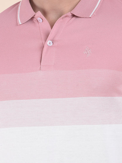 T-Shirt for Men | Breathable & Soft with Color Fastness Regular Fit Polo Neck Poly Cotton Fabric Striped Pattern