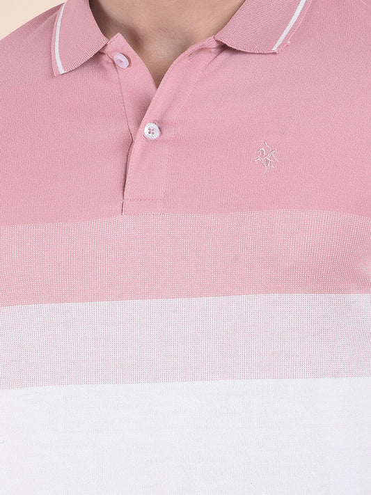 T-Shirt for Men | Breathable & Soft with Color Fastness Regular Fit Polo Neck Poly Cotton Fabric Striped Pattern