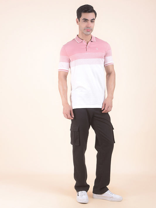 T-Shirt for Men | Breathable & Soft with Color Fastness Regular Fit Polo Neck Poly Cotton Fabric Striped Pattern