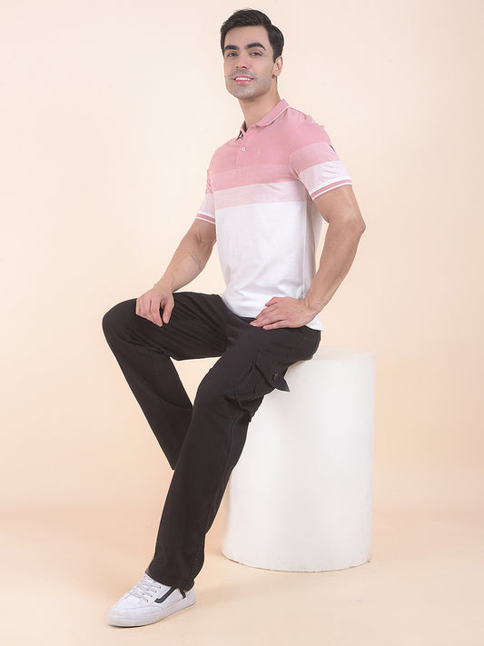T-Shirt for Men | Breathable & Soft with Color Fastness Regular Fit Polo Neck Poly Cotton Fabric Striped Pattern