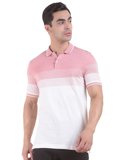 T-Shirt for Men | Breathable & Soft with Color Fastness Regular Fit Polo Neck Poly Cotton Fabric Striped Pattern