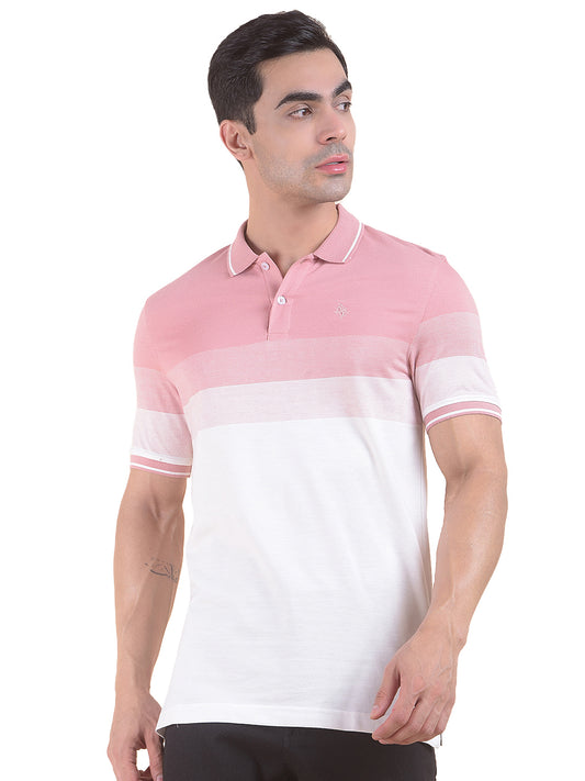 T-Shirt for Men | Breathable & Soft with Color Fastness Regular Fit Polo Neck Poly Cotton Fabric Striped Pattern
