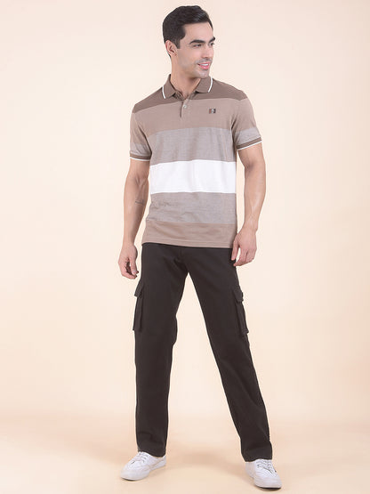 T-Shirt for Men | Breathable & Soft with Color Fastness Regular Fit Polo Neck Poly Cotton Fabric Striped Pattern