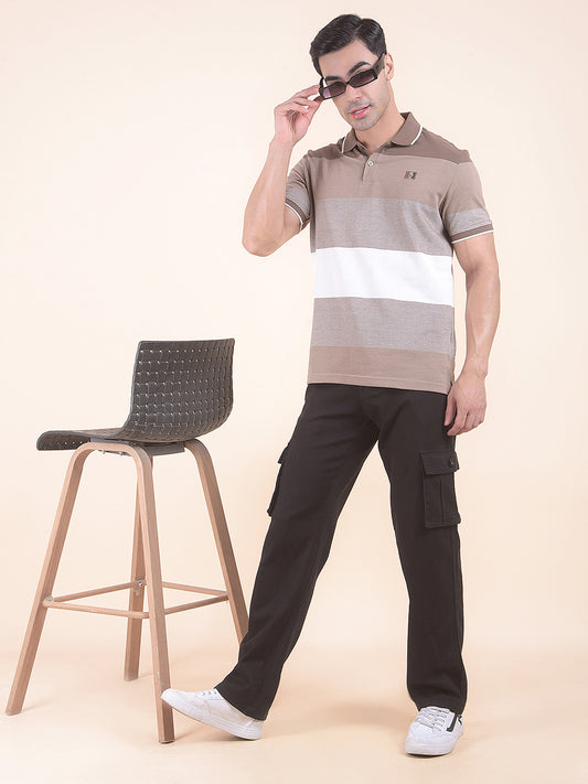 T-Shirt for Men | Breathable & Soft with Color Fastness Regular Fit Polo Neck Poly Cotton Fabric Striped Pattern