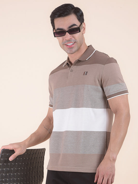T-Shirt for Men | Breathable & Soft with Color Fastness Regular Fit Polo Neck Poly Cotton Fabric Striped Pattern