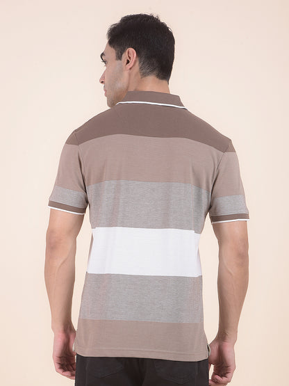 T-Shirt for Men | Breathable & Soft with Color Fastness Regular Fit Polo Neck Poly Cotton Fabric Striped Pattern