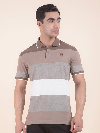 T-Shirt for Men | Breathable & Soft with Color Fastness Regular Fit Polo Neck Poly Cotton Fabric Striped Pattern