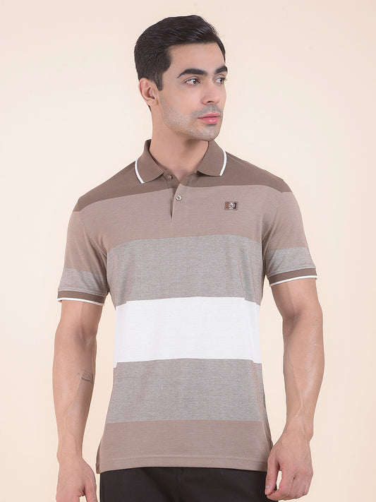 T-Shirt for Men | Breathable & Soft with Color Fastness Regular Fit Polo Neck Poly Cotton Fabric Striped Pattern