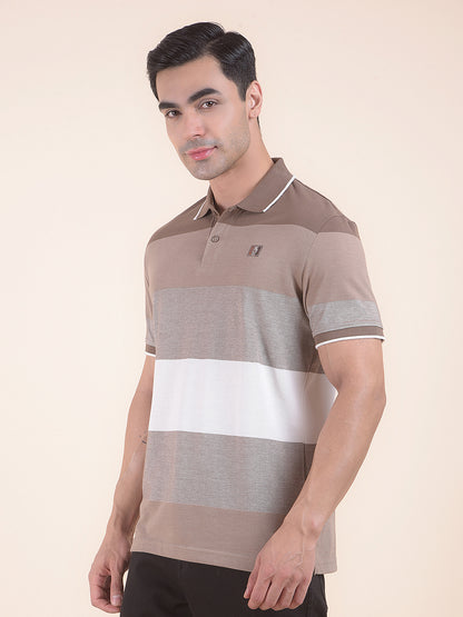 T-Shirt for Men | Breathable & Soft with Color Fastness Regular Fit Polo Neck Poly Cotton Fabric Striped Pattern