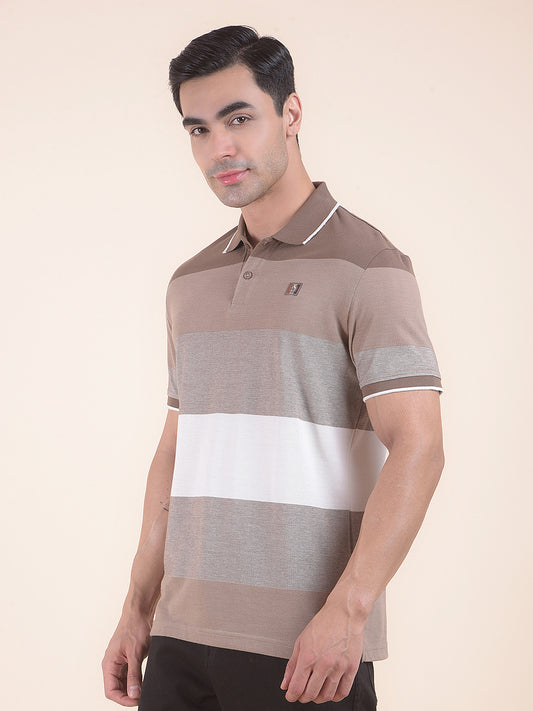 T-Shirt for Men | Breathable & Soft with Color Fastness Regular Fit Polo Neck Poly Cotton Fabric Striped Pattern