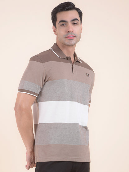 T-Shirt for Men | Breathable & Soft with Color Fastness Regular Fit Polo Neck Poly Cotton Fabric Striped Pattern