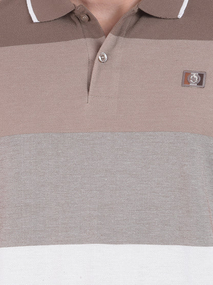 T-Shirt for Men | Breathable & Soft with Color Fastness Regular Fit Polo Neck Poly Cotton Fabric Striped Pattern