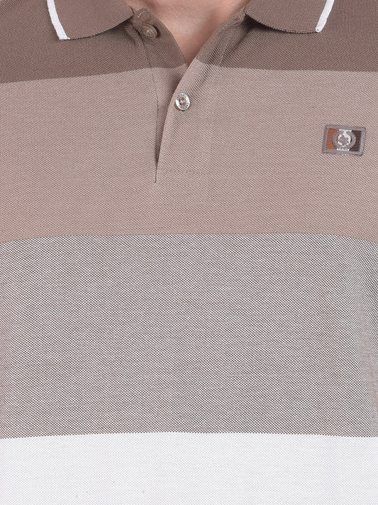 T-Shirt for Men | Breathable & Soft with Color Fastness Regular Fit Polo Neck Poly Cotton Fabric Striped Pattern