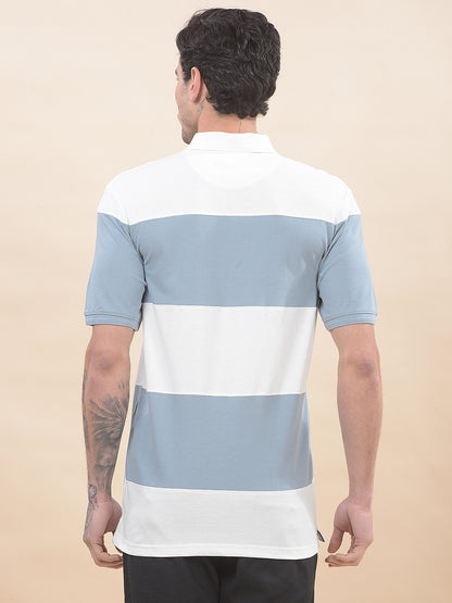 T-Shirt for Men | Breathable & Soft with Color Fastness Regular Fit Polo Neck Poly Cotton Fabric Striped Pattern