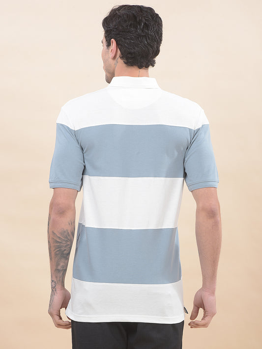 T-Shirt for Men | Breathable & Soft with Color Fastness Regular Fit Polo Neck Poly Cotton Fabric Striped Pattern