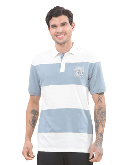 T-Shirt for Men | Breathable & Soft with Color Fastness Regular Fit Polo Neck Poly Cotton Fabric Striped Pattern