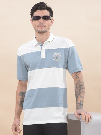 T-Shirt for Men | Breathable & Soft with Color Fastness Regular Fit Polo Neck Poly Cotton Fabric Striped Pattern