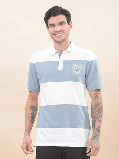 T-Shirt for Men | Breathable & Soft with Color Fastness Regular Fit Polo Neck Poly Cotton Fabric Striped Pattern