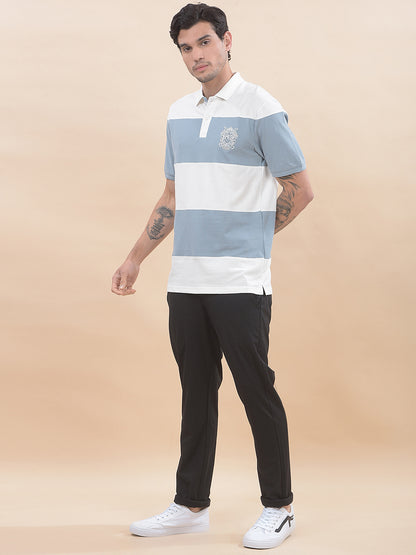 T-Shirt for Men | Breathable & Soft with Color Fastness Regular Fit Polo Neck Poly Cotton Fabric Striped Pattern