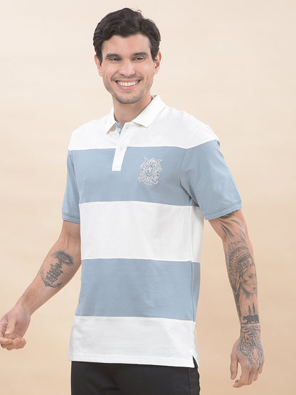 T-Shirt for Men | Breathable & Soft with Color Fastness Regular Fit Polo Neck Poly Cotton Fabric Striped Pattern