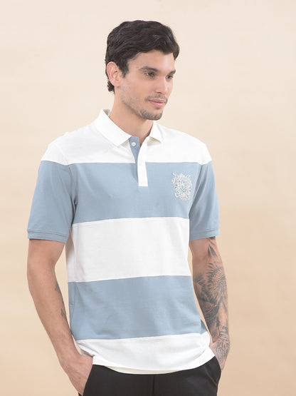 T-Shirt for Men | Breathable & Soft with Color Fastness Regular Fit Polo Neck Poly Cotton Fabric Striped Pattern