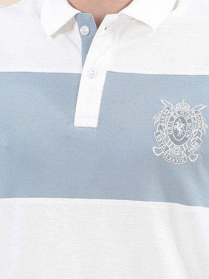 T-Shirt for Men | Breathable & Soft with Color Fastness Regular Fit Polo Neck Poly Cotton Fabric Striped Pattern