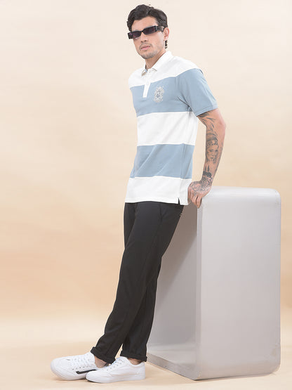 T-Shirt for Men | Breathable & Soft with Color Fastness Regular Fit Polo Neck Poly Cotton Fabric Striped Pattern