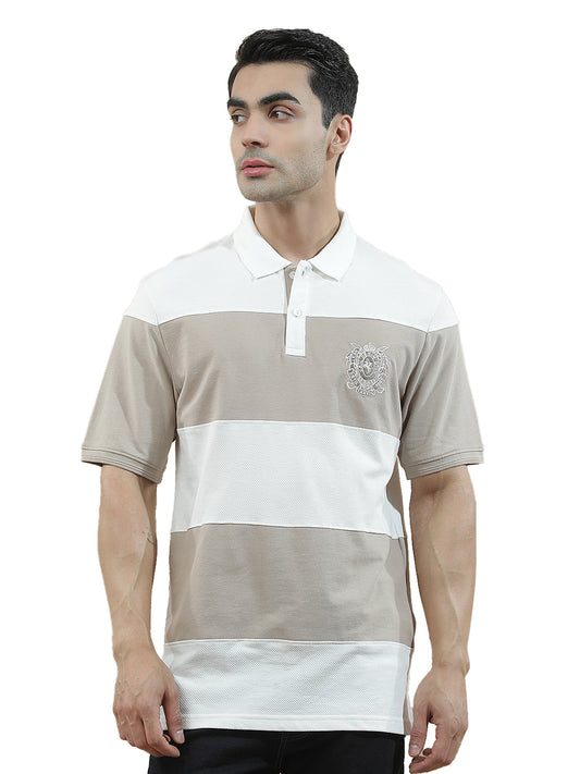 T-Shirt for Men | Breathable & Soft with Color Fastness Regular Fit Polo Neck Poly Cotton Fabric Colourblocked Pattern