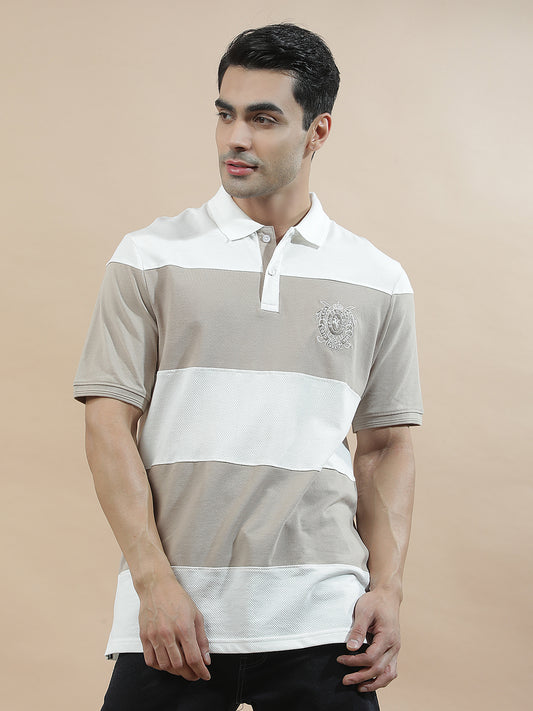 T-Shirt for Men | Breathable & Soft with Color Fastness Regular Fit Polo Neck Poly Cotton Fabric Colourblocked Pattern