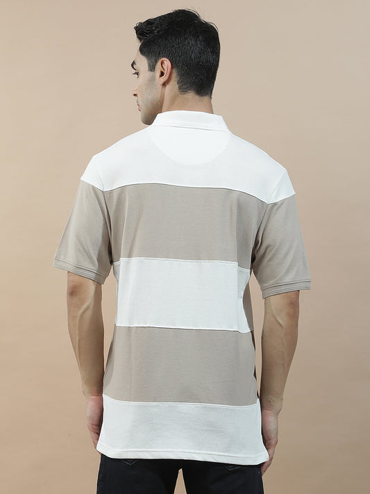 T-Shirt for Men | Breathable & Soft with Color Fastness Regular Fit Polo Neck Poly Cotton Fabric Colourblocked Pattern