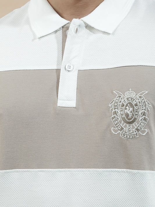 T-Shirt for Men | Breathable & Soft with Color Fastness Regular Fit Polo Neck Poly Cotton Fabric Colourblocked Pattern