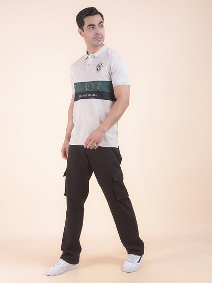 T-Shirt for Men | Breathable & Soft with Color Fastness Regular Fit Polo Neck Poly Cotton Fabric Colourblocked Pattern