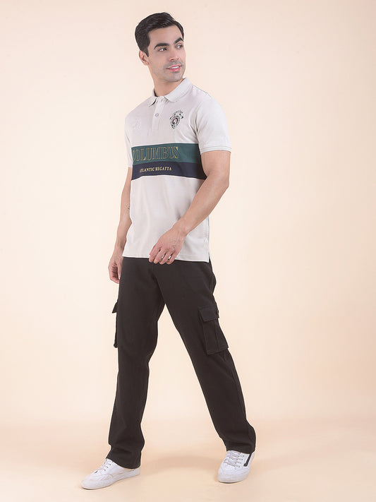 T-Shirt for Men | Breathable & Soft with Color Fastness Regular Fit Polo Neck Poly Cotton Fabric Colourblocked Pattern