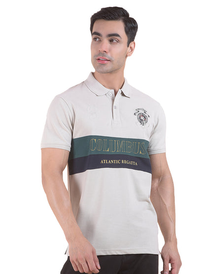 T-Shirt for Men | Breathable & Soft with Color Fastness Regular Fit Polo Neck Poly Cotton Fabric Colourblocked Pattern
