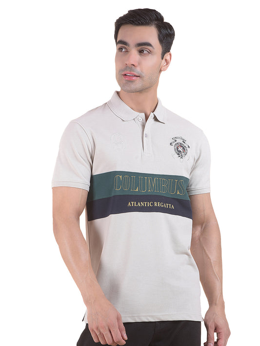T-Shirt for Men | Breathable & Soft with Color Fastness Regular Fit Polo Neck Poly Cotton Fabric Colourblocked Pattern