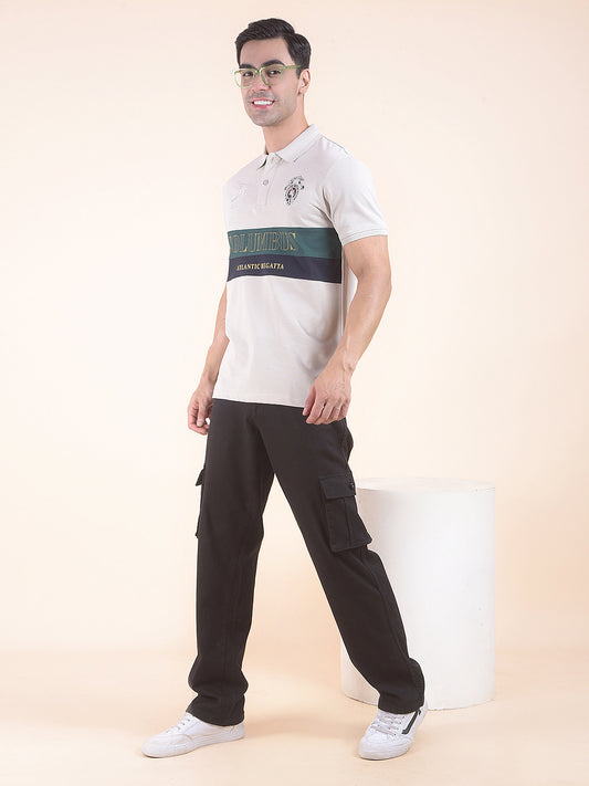 T-Shirt for Men | Breathable & Soft with Color Fastness Regular Fit Polo Neck Poly Cotton Fabric Colourblocked Pattern