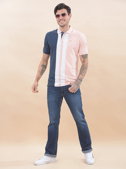 T-Shirt for Men | Breathable & Soft with Color Fastness Regular Fit Polo Neck Poly Cotton Fabric Striped Pattern