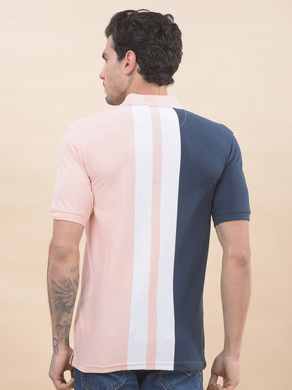 T-Shirt for Men | Breathable & Soft with Color Fastness Regular Fit Polo Neck Poly Cotton Fabric Striped Pattern