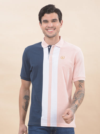T-Shirt for Men | Breathable & Soft with Color Fastness Regular Fit Polo Neck Poly Cotton Fabric Striped Pattern