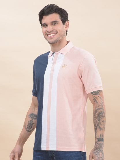 T-Shirt for Men | Breathable & Soft with Color Fastness Regular Fit Polo Neck Poly Cotton Fabric Striped Pattern