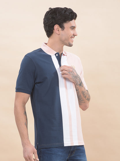 T-Shirt for Men | Breathable & Soft with Color Fastness Regular Fit Polo Neck Poly Cotton Fabric Striped Pattern