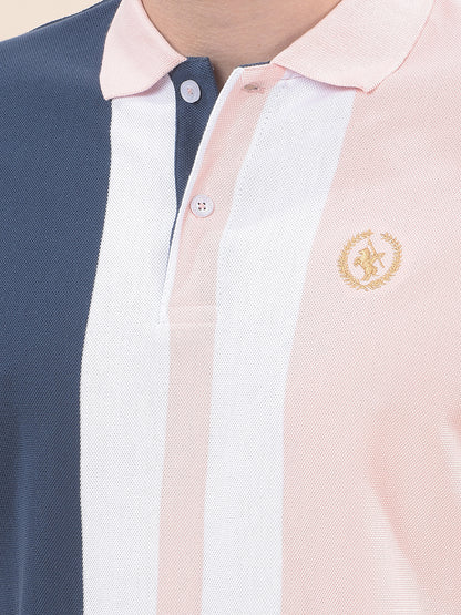 T-Shirt for Men | Breathable & Soft with Color Fastness Regular Fit Polo Neck Poly Cotton Fabric Striped Pattern