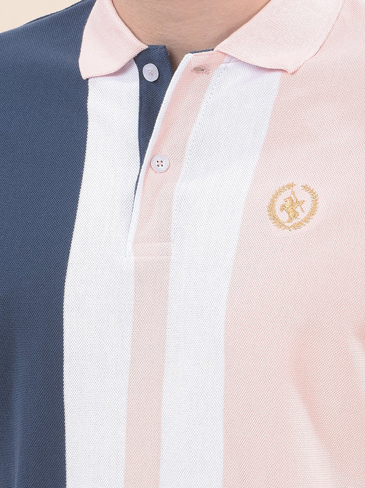 T-Shirt for Men | Breathable & Soft with Color Fastness Regular Fit Polo Neck Poly Cotton Fabric Striped Pattern