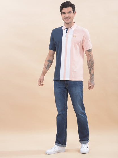 T-Shirt for Men | Breathable & Soft with Color Fastness Regular Fit Polo Neck Poly Cotton Fabric Striped Pattern